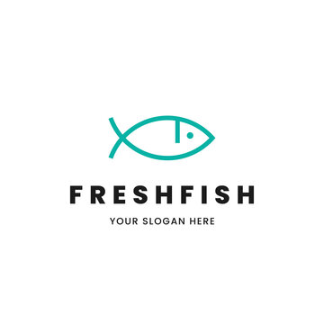 Isolated minimalist monoline outline image of blue fish logo