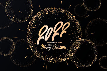 2022 New Year and Christmas. Fireworks, golden garlands, sparkling particles. Set of Christmas sparkling templates for holiday banners, flyers, cards, invitations, covers, posters. Vector illustration - 459062408