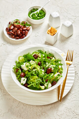 broad bean, feta cheese, rocket and cucumber salad