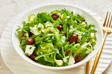 broad bean, feta cheese, rocket and cucumber salad