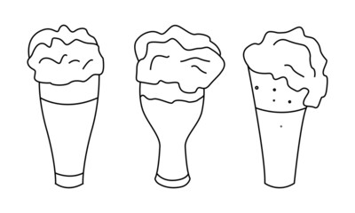 Set. Glasses for beer. Vector illustration in the doodle style. A design element for a poster, map, menu, logo, badge, beer day. Oktoberfest