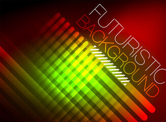 Bright neon color techno abstract background, shiny glowing neon lines in the dark background