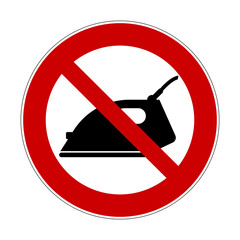 No ironing prohibition sign. Vector illustration of red crossed out circle sign with iron icon inside. Element of laundry icon. Ironing is not allowed. Steam iron ban.