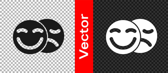 Black Comedy and tragedy theatrical masks icon isolated on transparent background. Vector