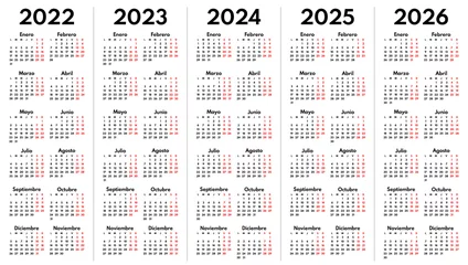 Foto op Canvas 2022 2023 2024 2025 2026 spanish monthly calendar grid, vector template © MasterSergeant