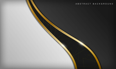 Elegant abstract black and white curve background with line golden elements. Realistic luxury 3d modern concept.