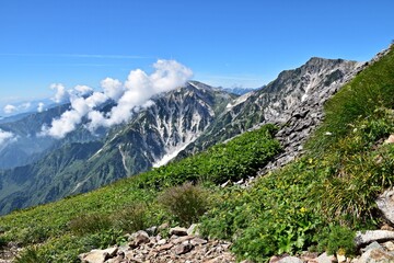 Fototapeta na wymiar 白馬三山と小蓮華岳から白馬岳に続く稜線