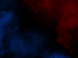 Blue and red smoke in dark. Illustration created from a tablet, used as a background in abstract style.