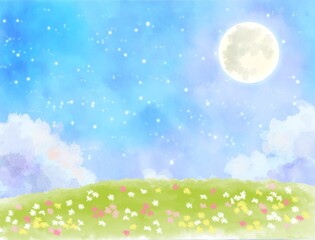 Naklejka premium 夜空 花畑 風景
