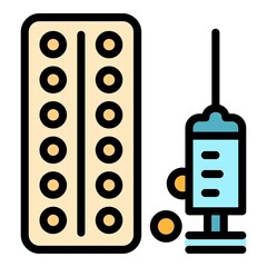 Allergy syringe icon. Outline allergy syringe vector icon color flat isolated