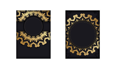 Black color flyer with luxury gold pattern for your design.