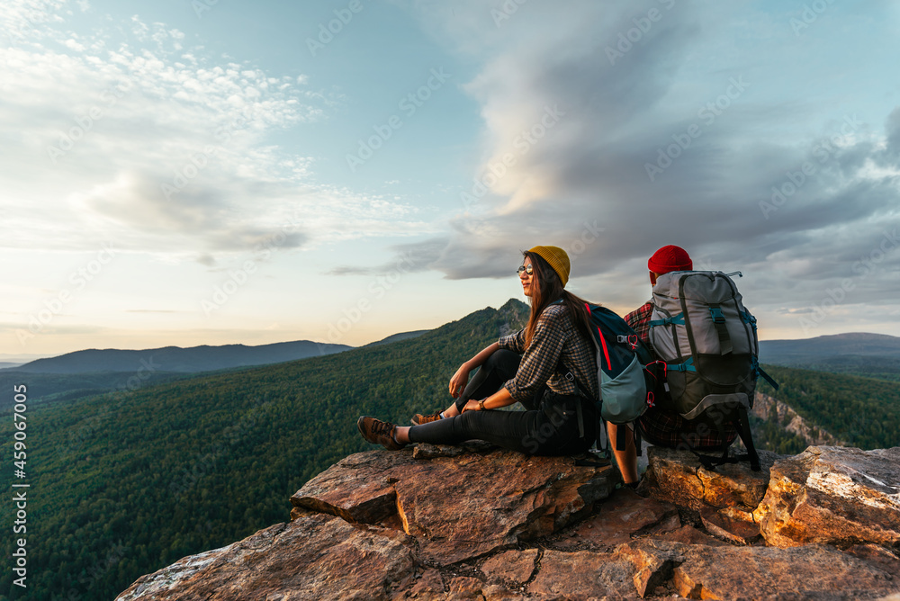 Wall mural hiker in the mountains