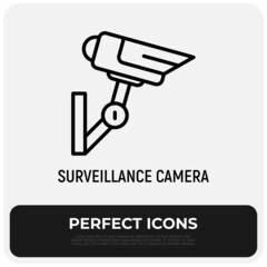 CCTV, surveillance camera thin line icon. Security, protection, video control system. Modern vector illustration
