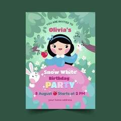 flat snow white birthday invitation vector design illustration