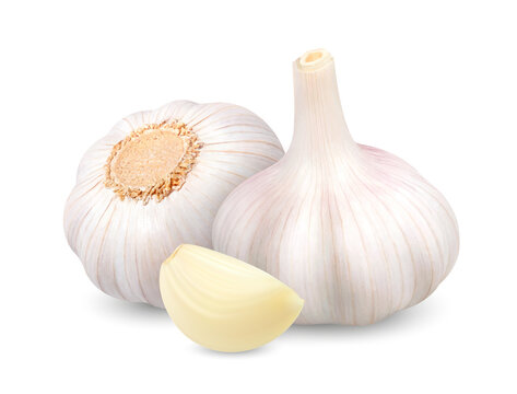 Garlic heads with clove. 3d Vector illustration isolated on white background
