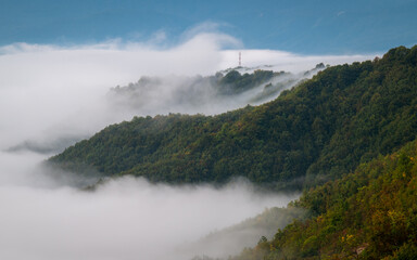 Autumn fog in the mountains 