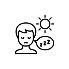 Drowsiness thin line icon. Abnormal sleepiness during the day. Illness symptom. Modern vector illustration.