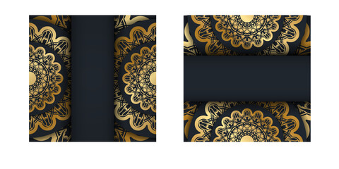 Black brochure with Greek gold pattern is ready for printing.