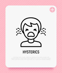 Human in hysterics, crying child thin line icon. Negative emotion. Modern vector illustration