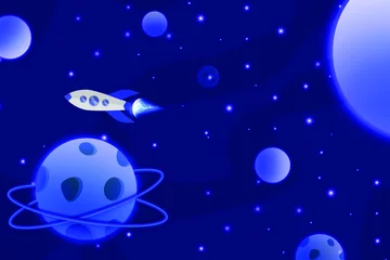 Fotobehang Dark blue space planet background illustration vector with stars and gradient effect. can use for poster, business banner, flyer, advertisement, brochure, catalog, web, site, website, presentation © ekoari025@gmail.com
