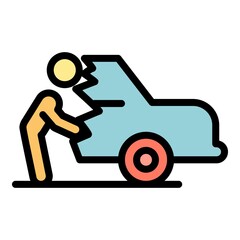 Careless person car broken icon. Outline careless person car broken vector icon color flat isolated