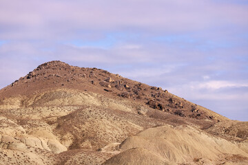 Mountains with red stripes. Khizi region. Azerbaijan.