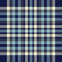 Seamless tartan plaid pattern in navy blue, pale blue, gray and pale yellow. 