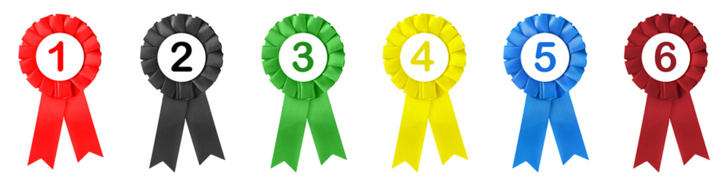 6 Medaillen und Parteifarben in Deutschland auf weissem Hintergrund