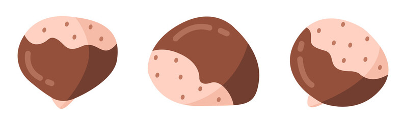 A set of peeled chestnuts. Vector illustration isolated on white background.