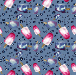 pattern ice-cream ans berry on the blue backgraund