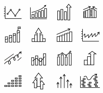 growth modern icons. Trendy design. Pack of chart and graph icons. Vector illustration isolated on a white background. 