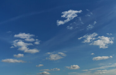 Bright blue sky with small clouds