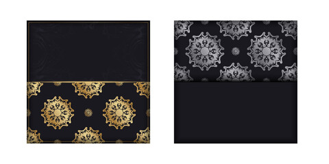 Congratulatory Brochure in black with a mandala in a gold pattern for your design.