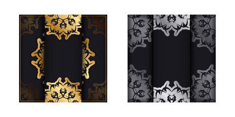 Congratulatory Brochure in black color with a mandala with golden ornament for your design.