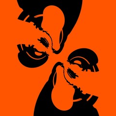 detailed and intricate abstract cartoon type doodle black and orange