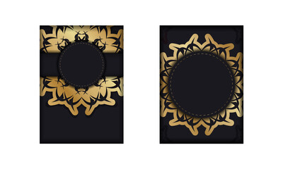 Greeting Brochure in black with abstract gold pattern for your design.