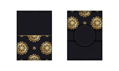Congratulatory Brochure in black color with abstract gold pattern is ready for printing.