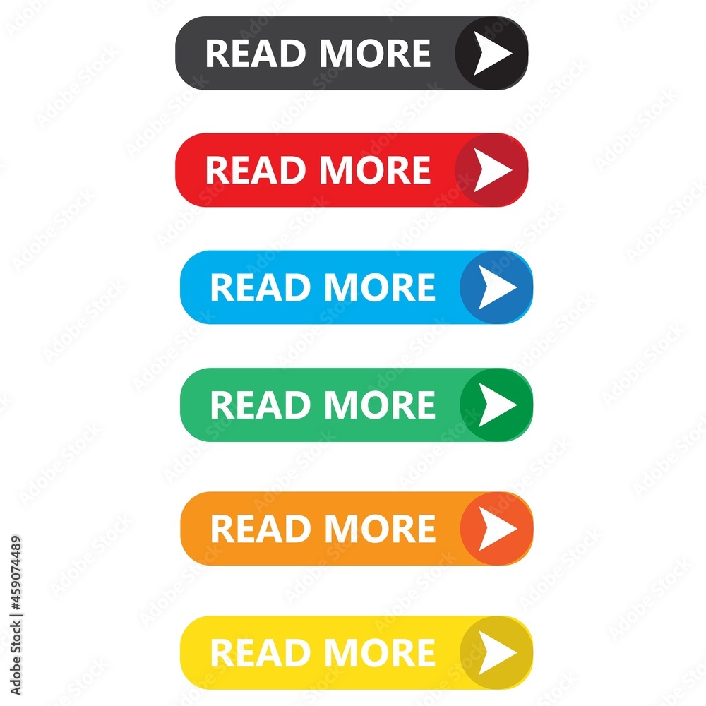 Poster read more colorful button set on white background. read more button sign. flat style.