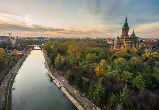 Timisoara City scape - Aereal picture of Bega River 