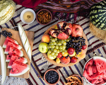 still life with fruits, turkmen fruit platter