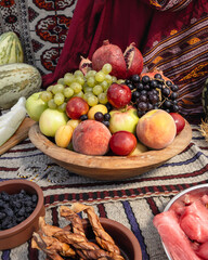 still life with fruits, turkmen fruit platter