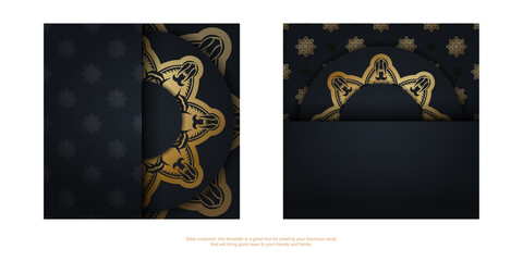 Fototapeta na wymiar Congratulatory Brochure in black with Indian gold ornaments prepared for typography.