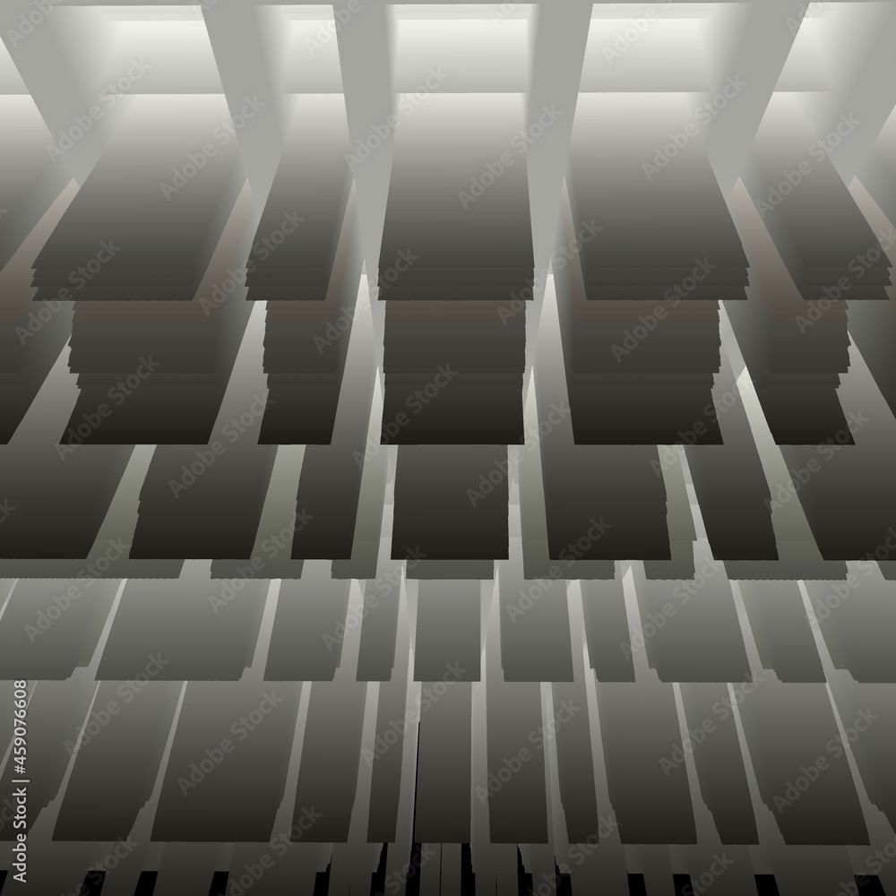Aufkleber exploding 3d illustration surface view in shades of grey and white geometric design on a black backg
