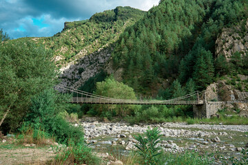 Panoramic in Janovas suspension bridge: the last relic of 19th century engineering still standing