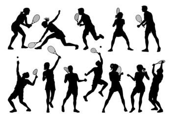 Silhouette Tennis Players Sports People Set