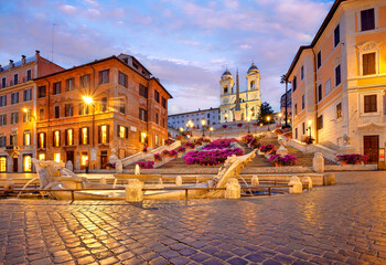 Piazza de Spagna in Rome, italy. Spanish steps in the morning. Rome architecture and landmark.