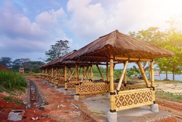 Traditional gazebo made with bamboo in the garden. Gazebo for traditional restaurants. 