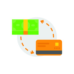 cash and bank card icon in flat design. on a gray background. made in green-orange colors. icon isolated vector illustration