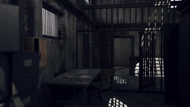 Rusty old prison cell block