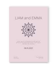 Wedding invitation template, cards in a delicate pink color and thin lines, pattern.